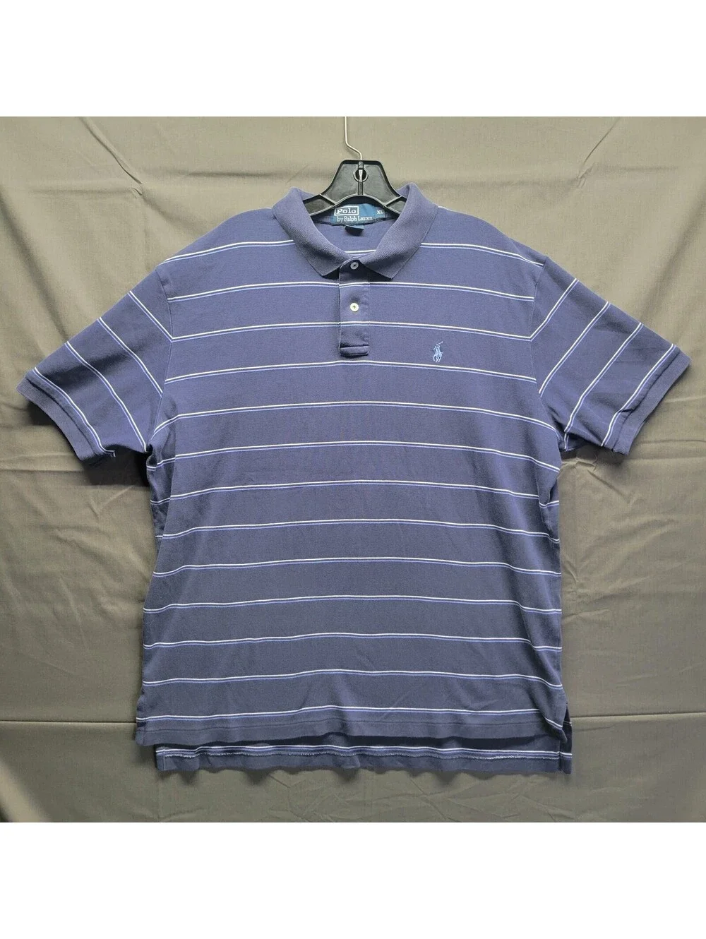 Men's Navy Blue White Striped Polo by Ralph Lauren Light Blue Pony Sz XL
